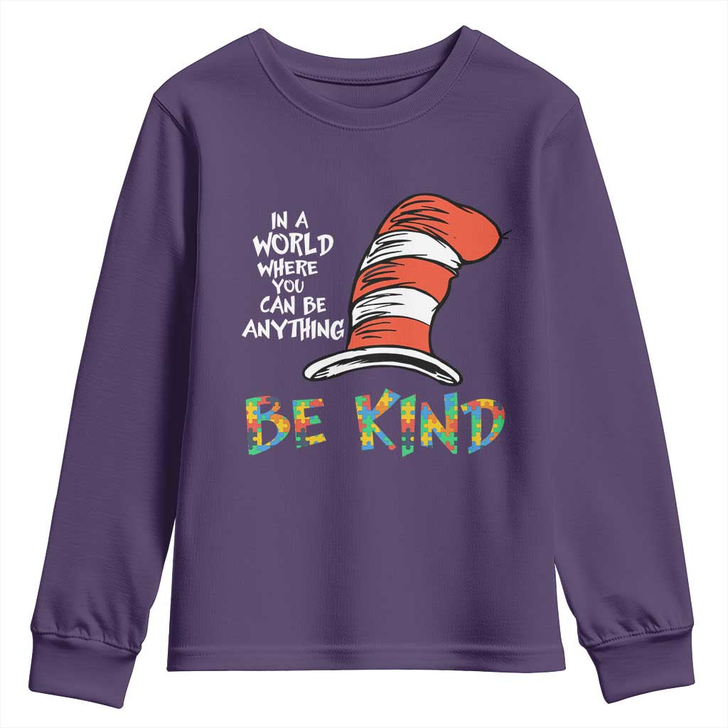 Autism Awareness Youth Sweatshirt Why Fit In When You Were Born To Stand Out Cat In Hat TS02 Purple Print Your Wear