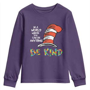 Autism Awareness Youth Sweatshirt Why Fit In When You Were Born To Stand Out Cat In Hat TS02 Purple Print Your Wear