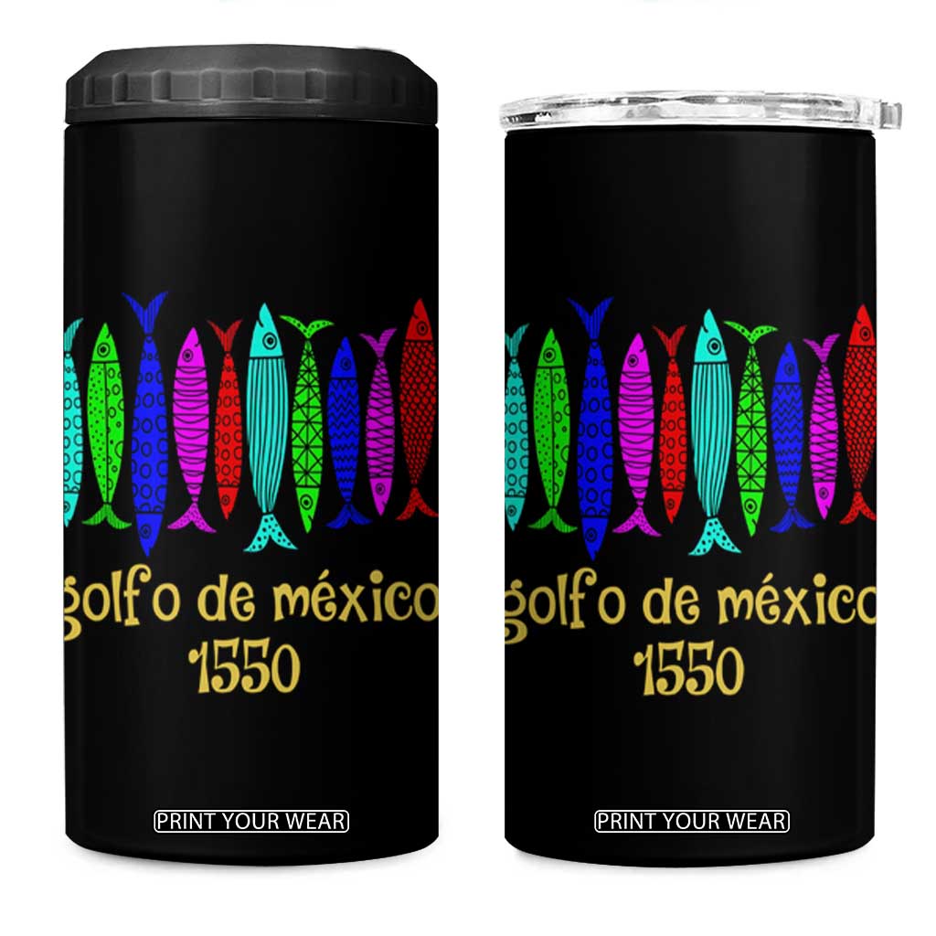 Gulf of Mexico 4 in 1 Can Cooler Tumbler Golfo de México 1550 Retro Tuna TS02 One Size: 16 oz Black Print Your Wear