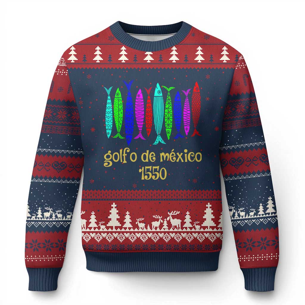 Gulf of Mexico Ugly Christmas Sweater Golfo de México 1550 Retro Tuna TS02 Navy Red Print Your Wear