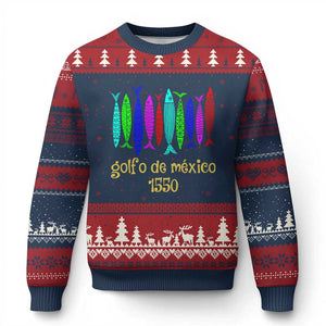 Gulf of Mexico Ugly Christmas Sweater Golfo de México 1550 Retro Tuna TS02 Navy Red Print Your Wear