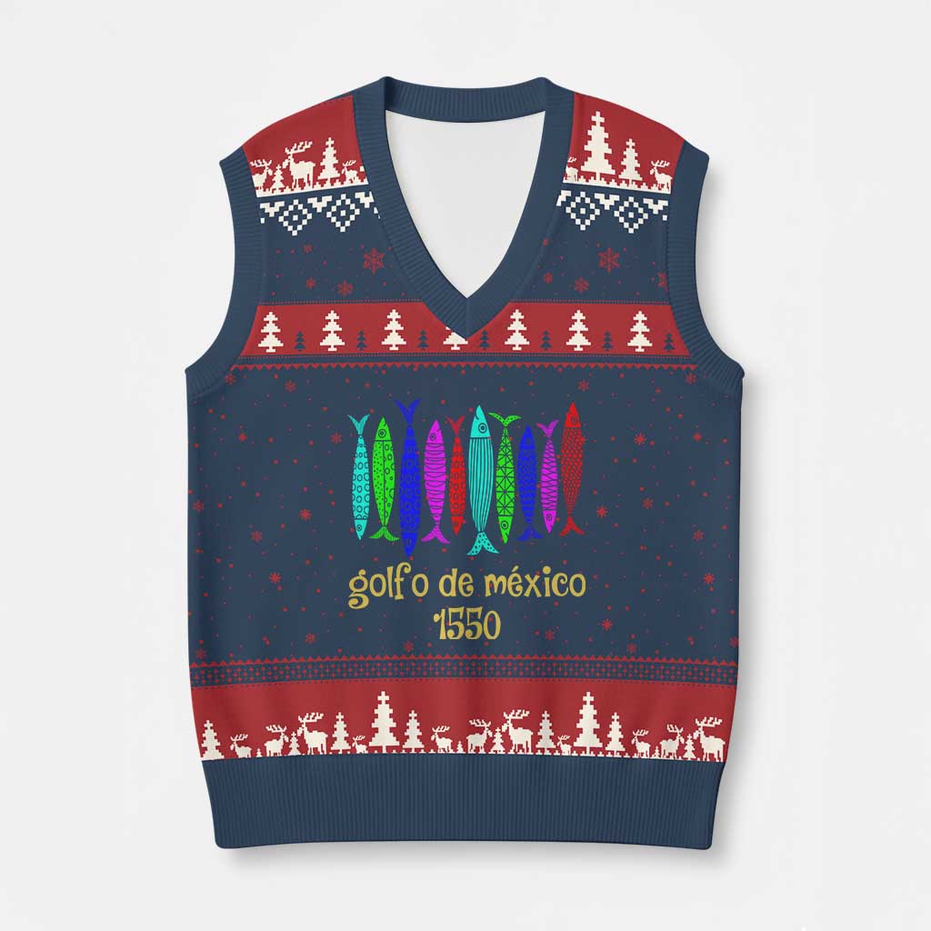 Gulf of Mexico V-Neck Knit Sweater Vest Golfo de México 1550 Retro Tuna TS02 Navy Red Print Your Wear