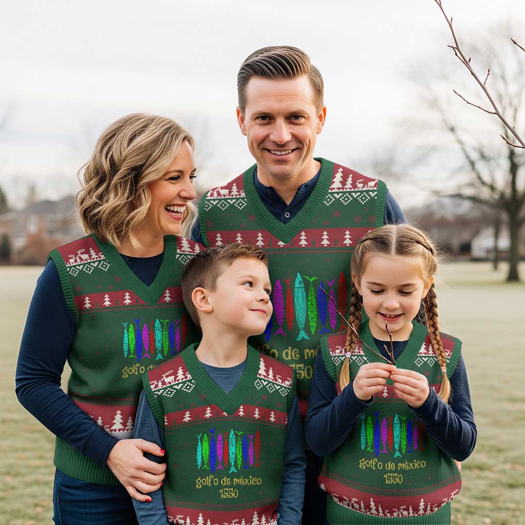 Gulf of Mexico V-Neck Knit Sweater Vest Golfo de México 1550 Retro Tuna TS02 Red Green Print Your Wear