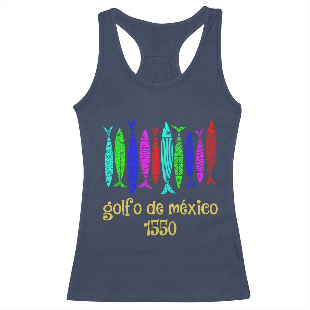 Gulf of Mexico Racerback Tank Top Golfo de México 1550 Retro Tuna TS02 Navy Print Your Wear