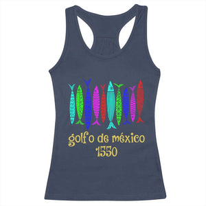 Gulf of Mexico Racerback Tank Top Golfo de México 1550 Retro Tuna TS02 Navy Print Your Wear