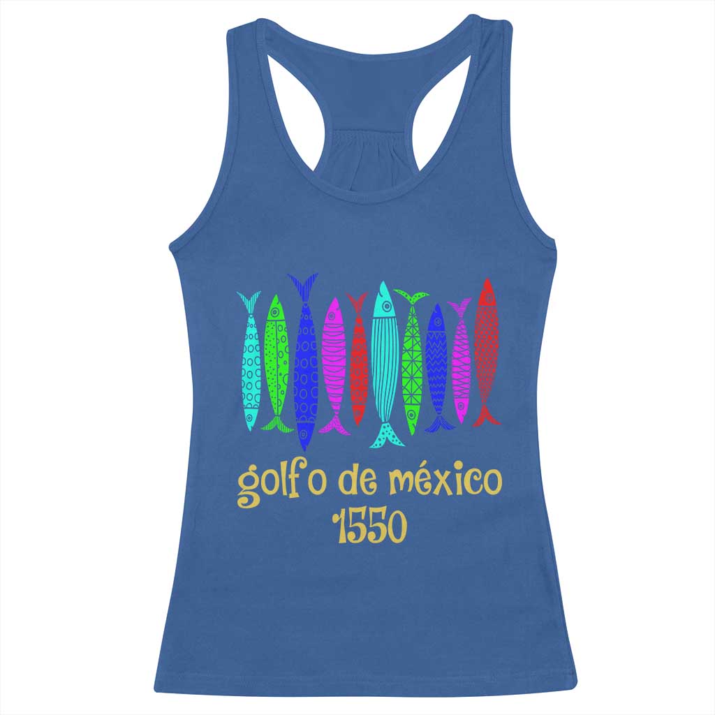 Gulf of Mexico Racerback Tank Top Golfo de México 1550 Retro Tuna TS02 Royal Blue Print Your Wear