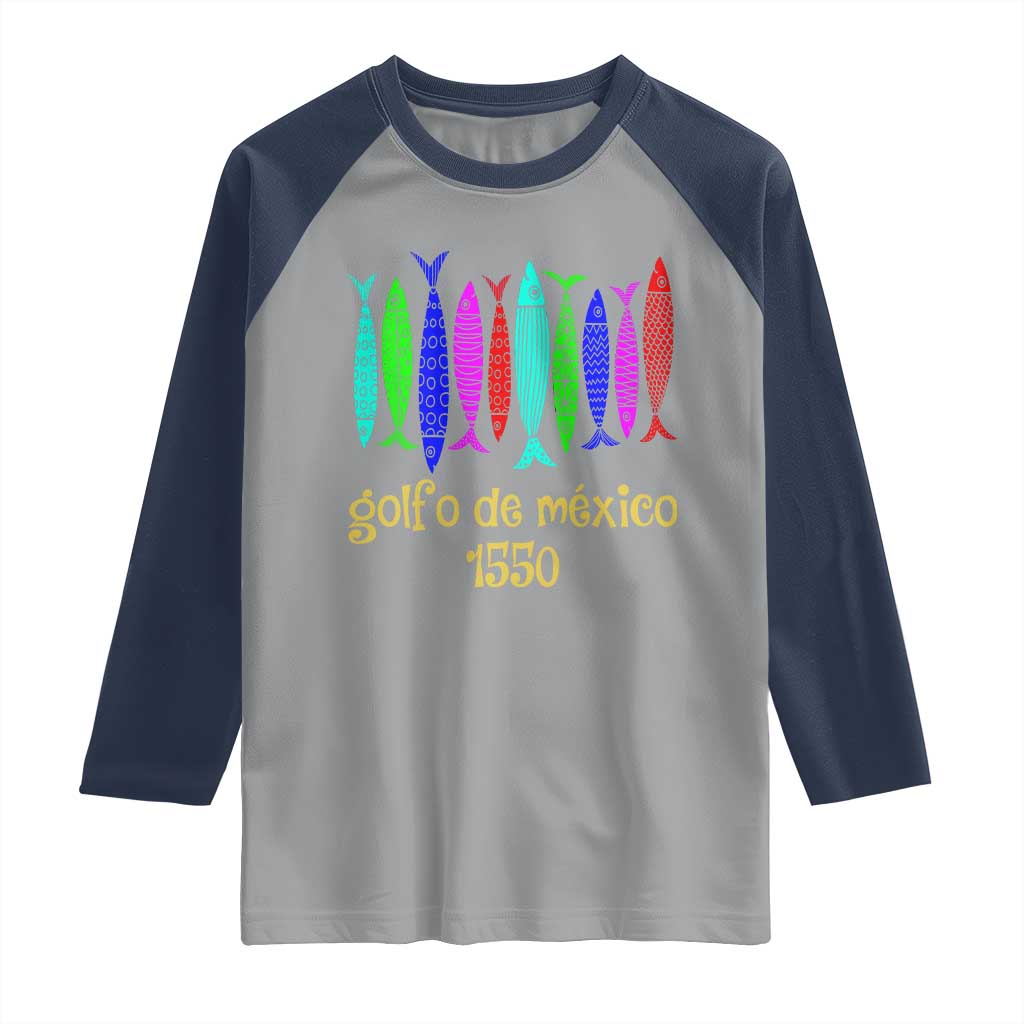 Gulf of Mexico Raglan Shirt Golfo de México 1550 Retro Tuna TS02 Sport Gray Navy Print Your Wear