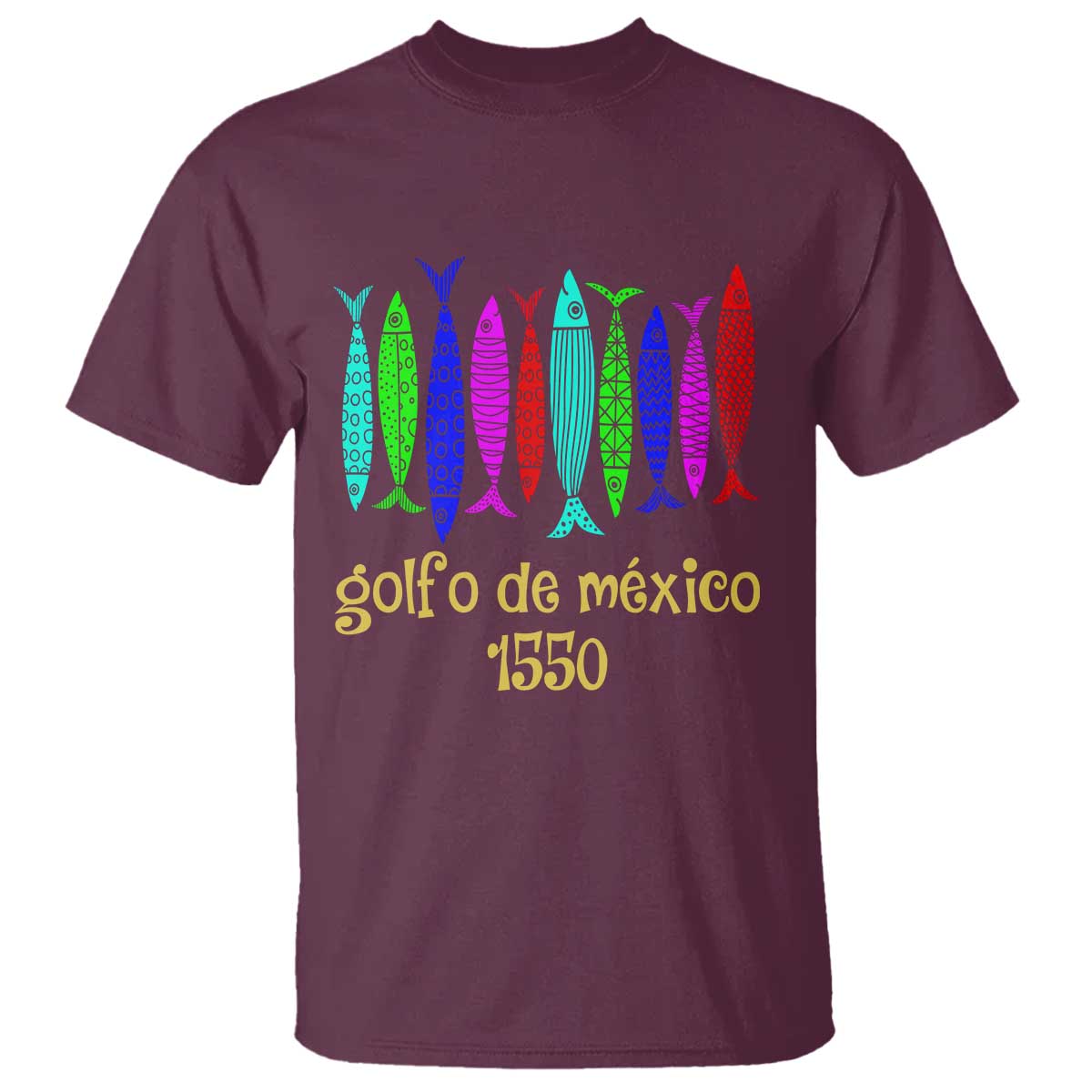 Gulf of Mexico T Shirt Golfo de México 1550 Retro Tuna TS02 Maroon Print Your Wear
