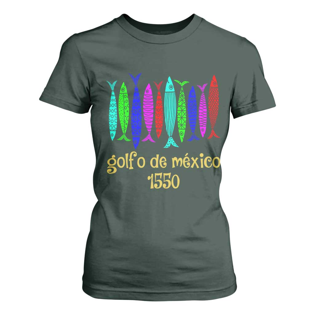 Gulf of Mexico T Shirt For Women Golfo de México 1550 Retro Tuna TS02 Dark Forest Green Print Your Wear