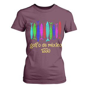 Gulf of Mexico T Shirt For Women Golfo de México 1550 Retro Tuna TS02 Maroon Print Your Wear