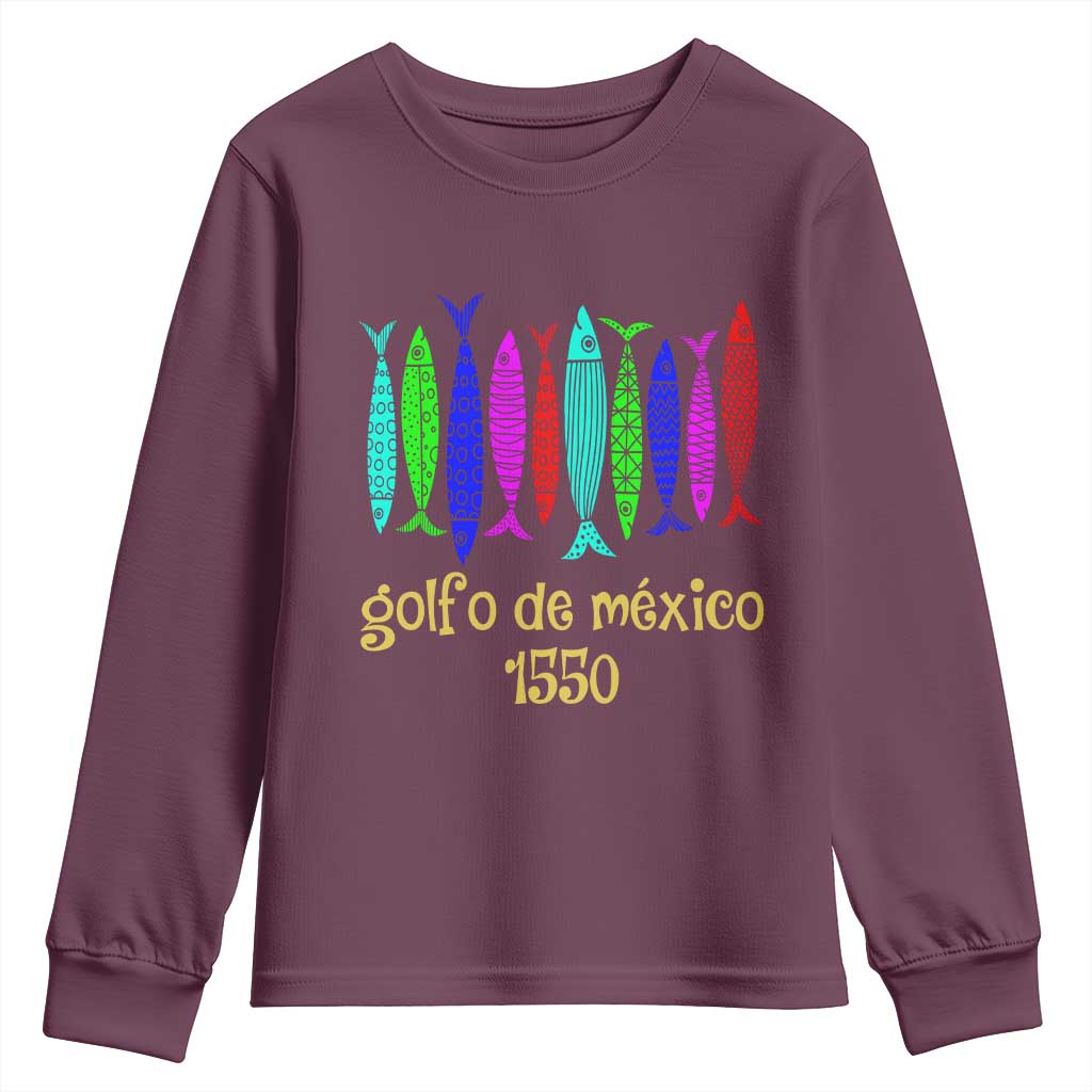 Gulf of Mexico Youth Sweatshirt Golfo de México 1550 Retro Tuna TS02 Maroon Print Your Wear