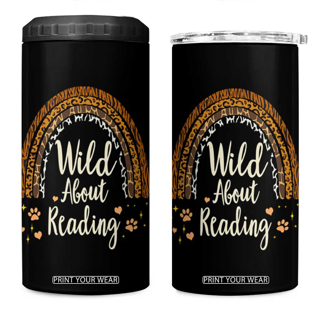 Wild About Reading 4 in 1 Can Cooler Tumbler Teacher Student Back to School Retro Rainbow TS02 One Size: 16 oz Black Print Your Wear