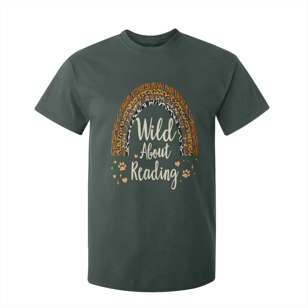 Wild About Reading T Shirt For Kid Teacher Student Back to School Retro Rainbow TS02 Dark Forest Green Print Your Wear
