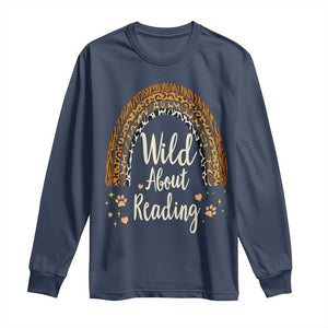 Wild About Reading Long Sleeve Shirt Teacher Student Back to School Retro Rainbow TS02 Navy Print Your Wear