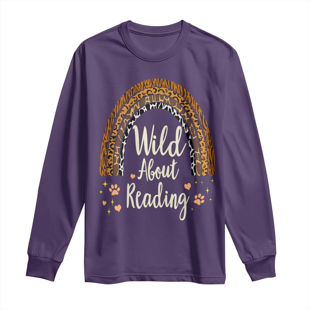 Wild About Reading Long Sleeve Shirt Teacher Student Back to School Retro Rainbow TS02 Purple Print Your Wear