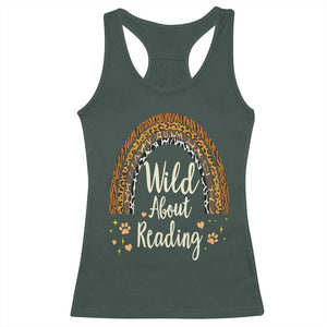 Wild About Reading Racerback Tank Top Teacher Student Back to School Retro Rainbow TS02 Dark Forest Green Print Your Wear