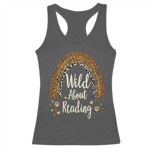 Wild About Reading Racerback Tank Top Teacher Student Back to School Retro Rainbow TS02 Dark Heather Print Your Wear