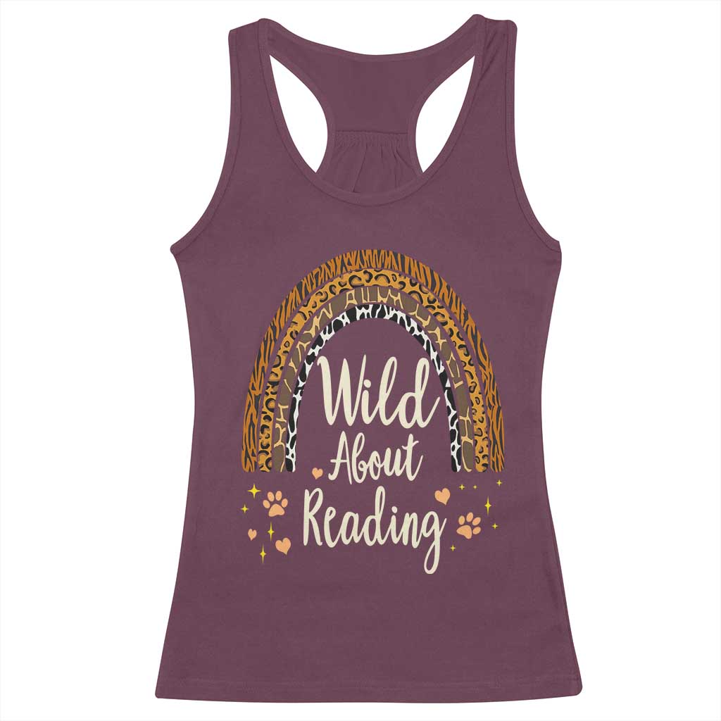 Wild About Reading Racerback Tank Top Teacher Student Back to School Retro Rainbow TS02 Maroon Print Your Wear