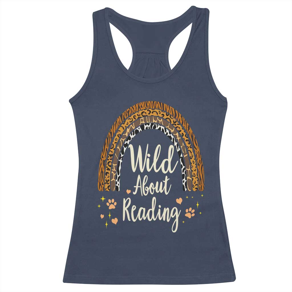 Wild About Reading Racerback Tank Top Teacher Student Back to School Retro Rainbow TS02 Navy Print Your Wear
