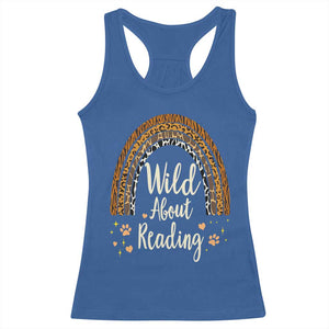 Wild About Reading Racerback Tank Top Teacher Student Back to School Retro Rainbow TS02 Royal Blue Print Your Wear