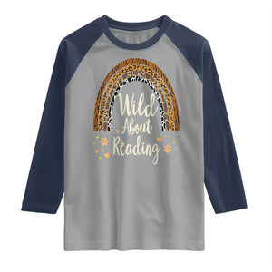 Wild About Reading Raglan Shirt Teacher Student Back to School Retro Rainbow TS02 Sport Gray Navy Print Your Wear