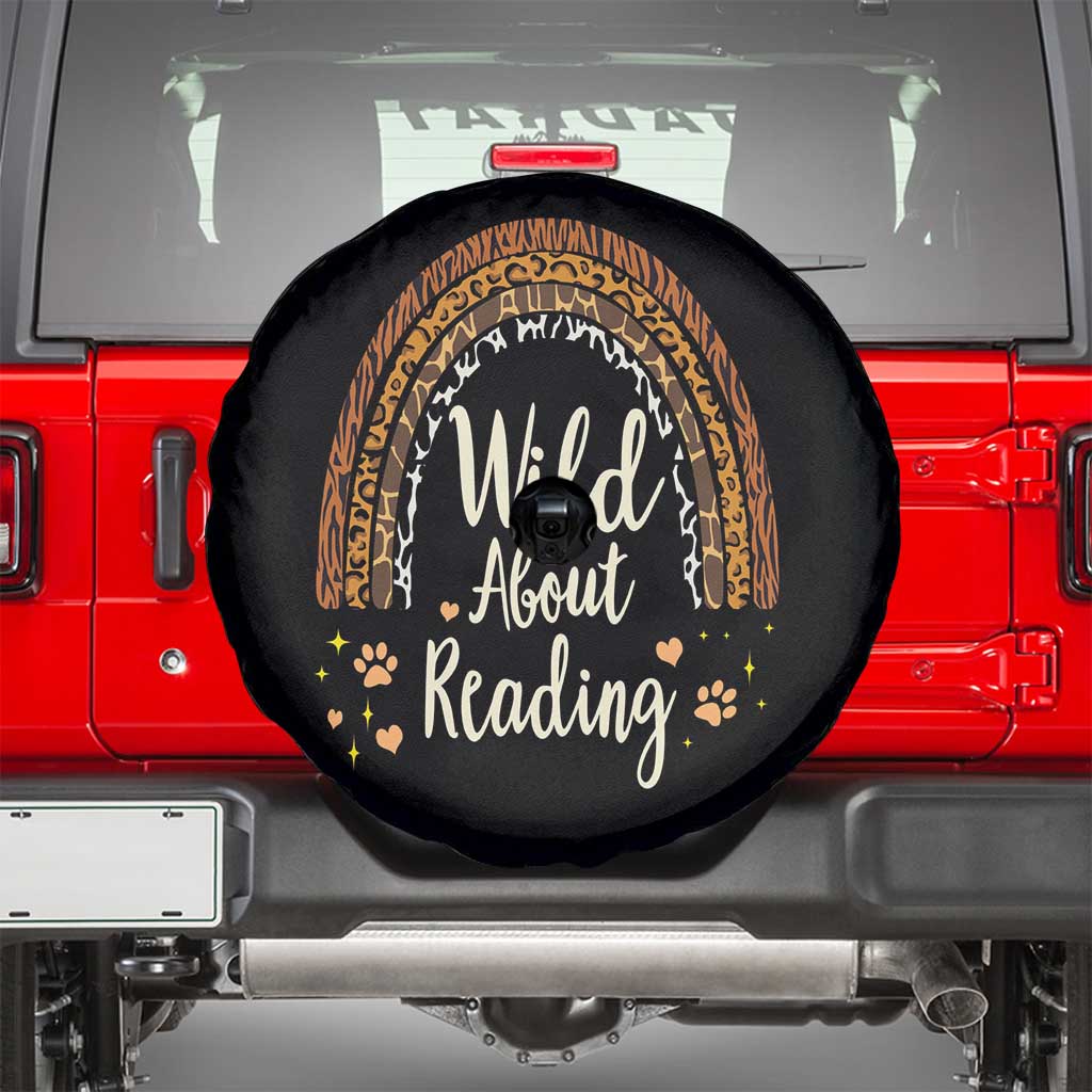 Wild About Reading Spare Tire Cover Teacher Student Back to School Retro Rainbow TS02 Black Print Your Wear
