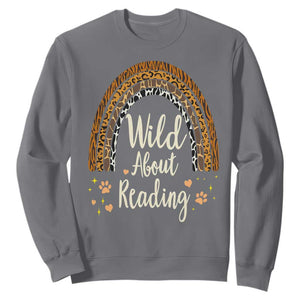 Wild About Reading Sweatshirt Teacher Student Back to School Retro Rainbow TS02 Charcoal Print Your Wear