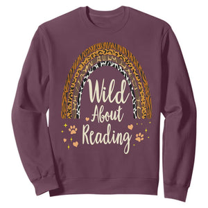 Wild About Reading Sweatshirt Teacher Student Back to School Retro Rainbow TS02 Maroon Print Your Wear