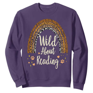 Wild About Reading Sweatshirt Teacher Student Back to School Retro Rainbow TS02 Purple Print Your Wear