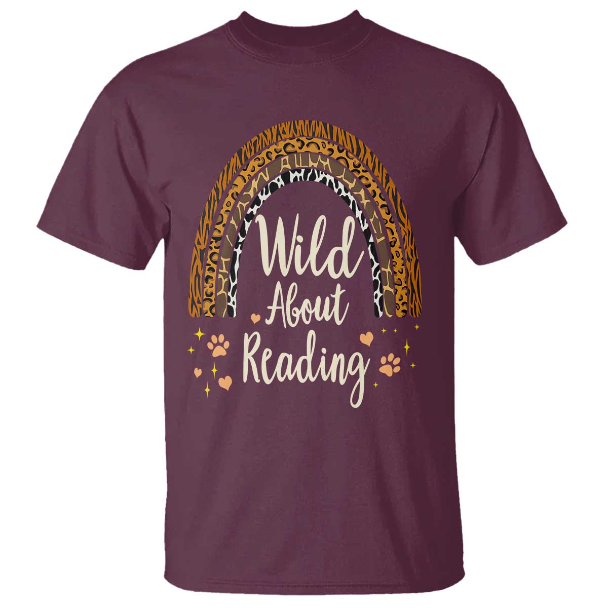 Wild About Reading T Shirt Teacher Student Back to School Retro Rainbow TS02 Maroon Print Your Wear