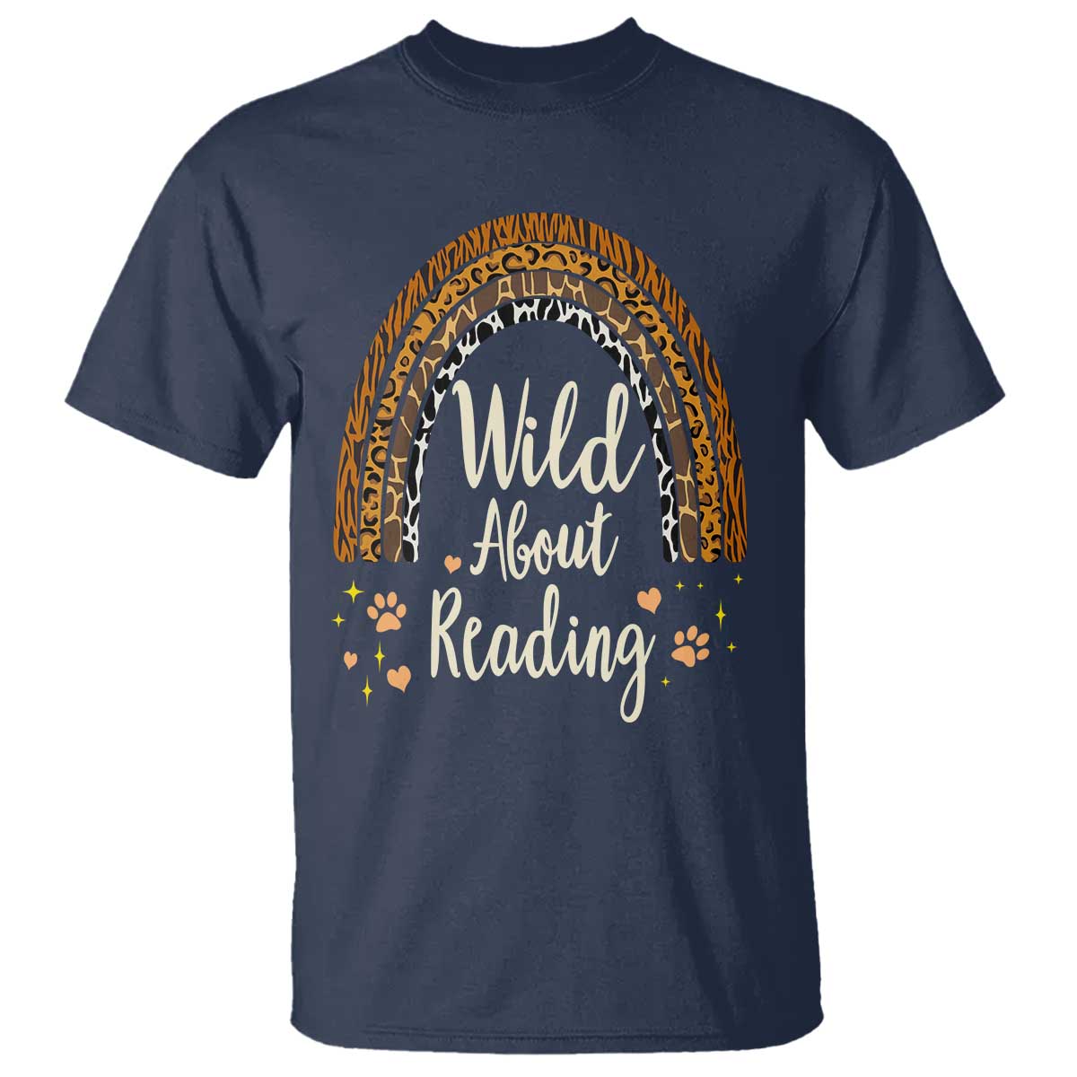 Wild About Reading T Shirt Teacher Student Back to School Retro Rainbow TS02 Navy Print Your Wear