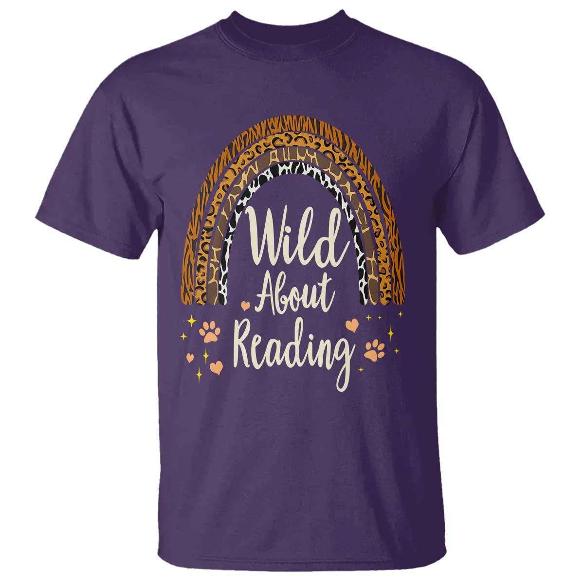 Wild About Reading T Shirt Teacher Student Back to School Retro Rainbow TS02 Purple Print Your Wear