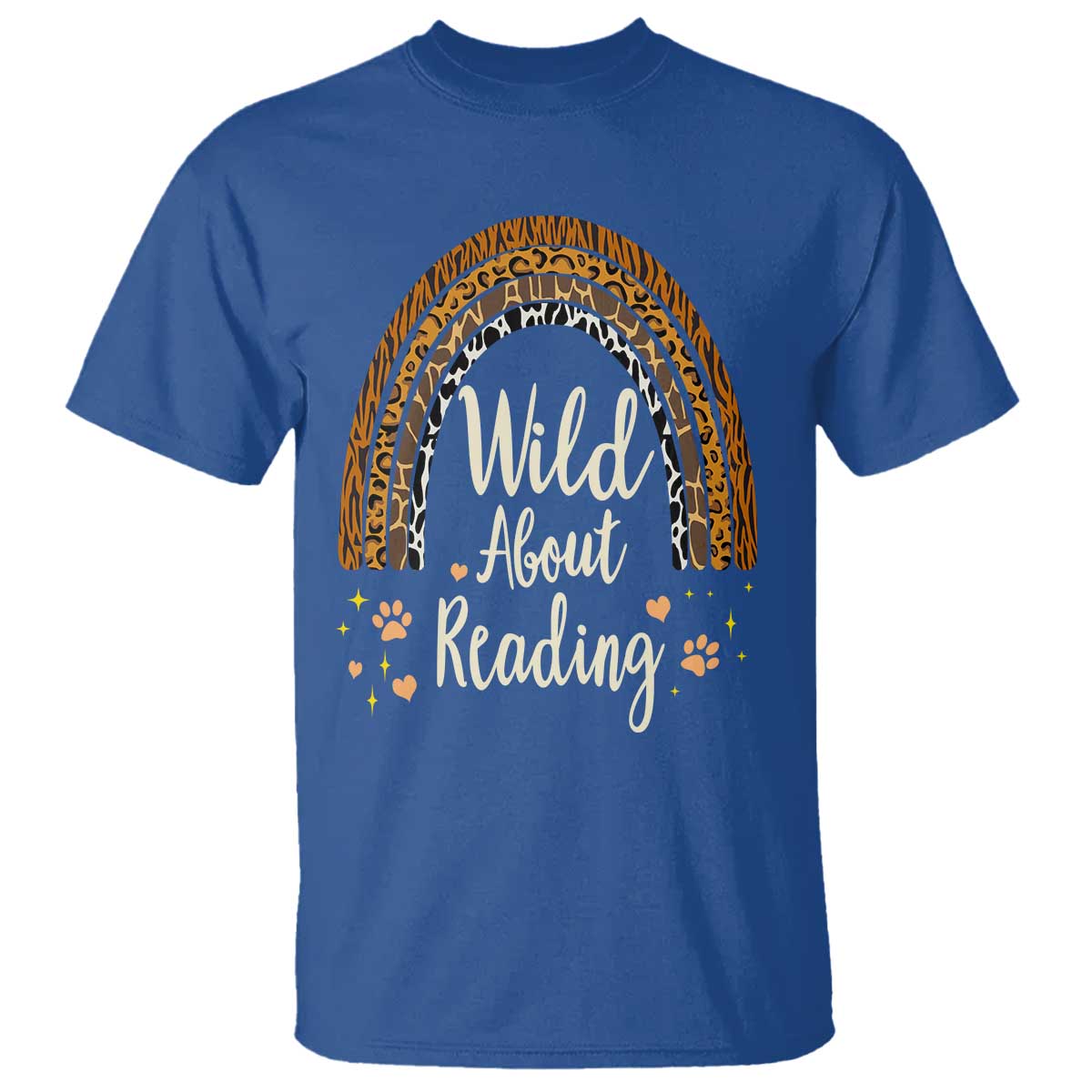 Wild About Reading T Shirt Teacher Student Back to School Retro Rainbow TS02 Royal Blue Print Your Wear