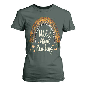 Wild About Reading T Shirt For Women Teacher Student Back to School Retro Rainbow TS02 Dark Forest Green Print Your Wear