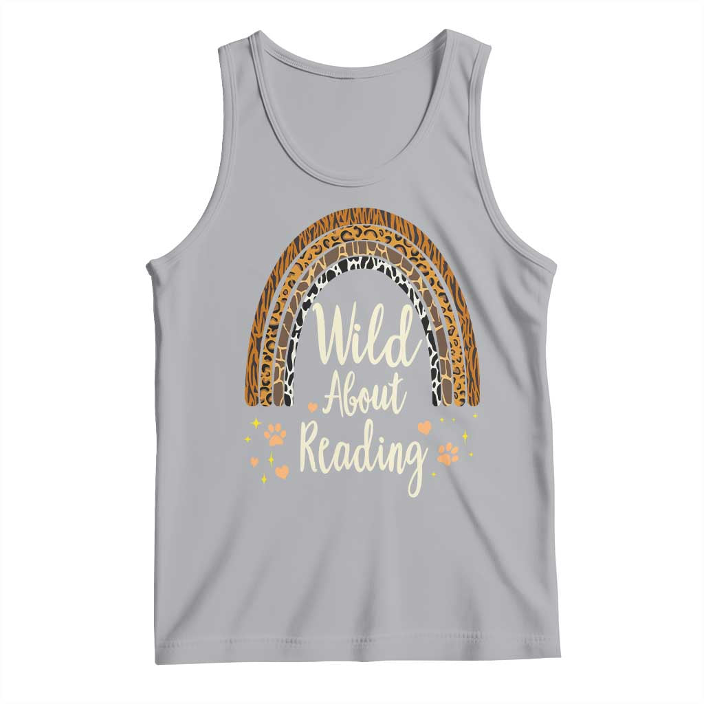 Wild About Reading Tank Top Teacher Student Back to School Retro Rainbow TS02 Athletic Heather Print Your Wear