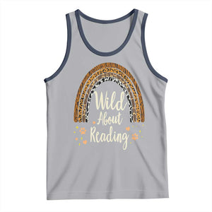 Wild About Reading Tank Top Teacher Student Back to School Retro Rainbow TS02 Athletic Heather Navy Print Your Wear
