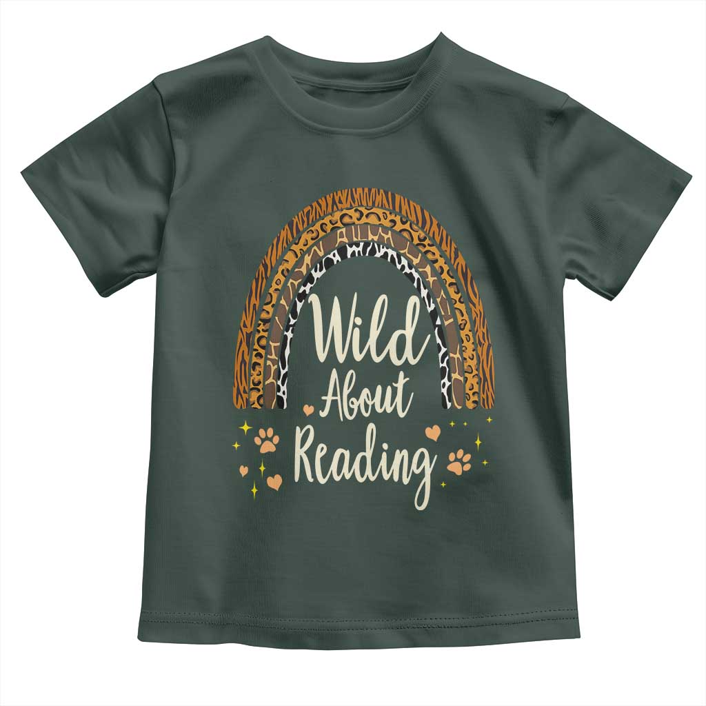 Wild About Reading Toddler T Shirt Teacher Student Back to School Retro Rainbow TS02 Dark Forest Green Print Your Wear