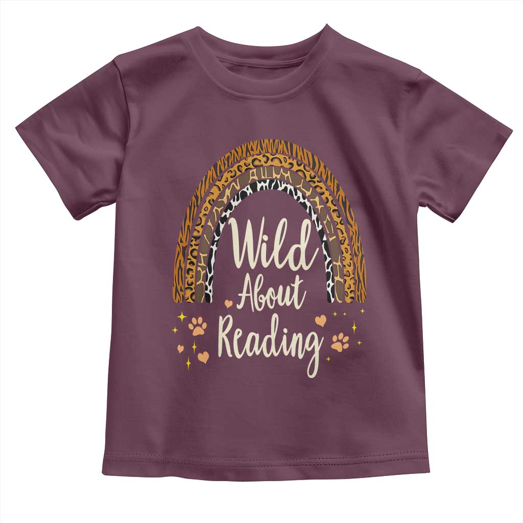 Wild About Reading Toddler T Shirt Teacher Student Back to School Retro Rainbow TS02 Maroon Print Your Wear