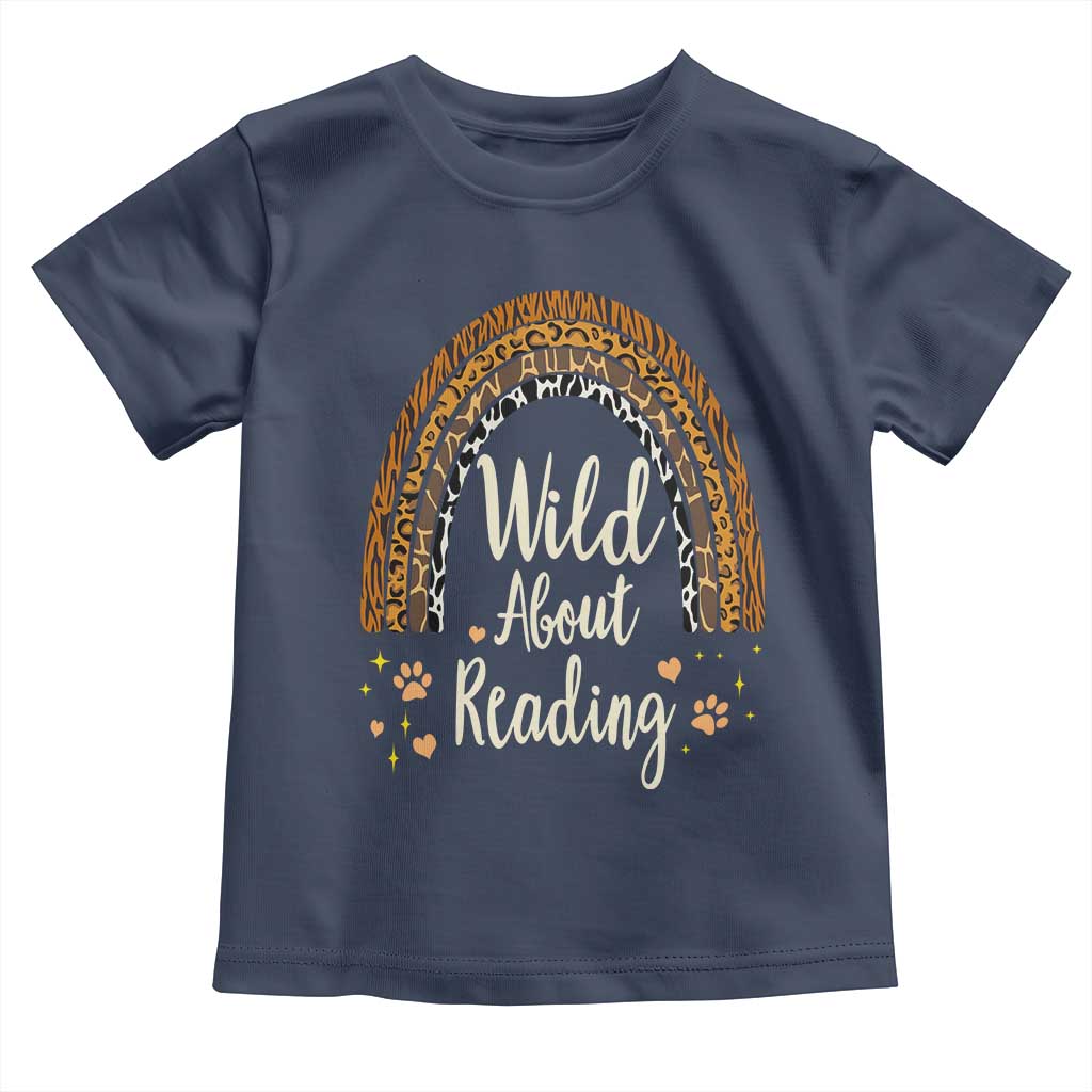 Wild About Reading Toddler T Shirt Teacher Student Back to School Retro Rainbow TS02 Navy Print Your Wear