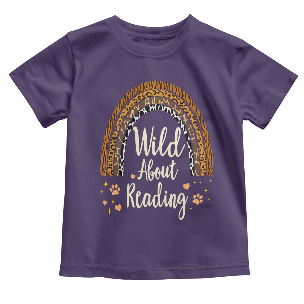 Wild About Reading Toddler T Shirt Teacher Student Back to School Retro Rainbow TS02 Purple Print Your Wear