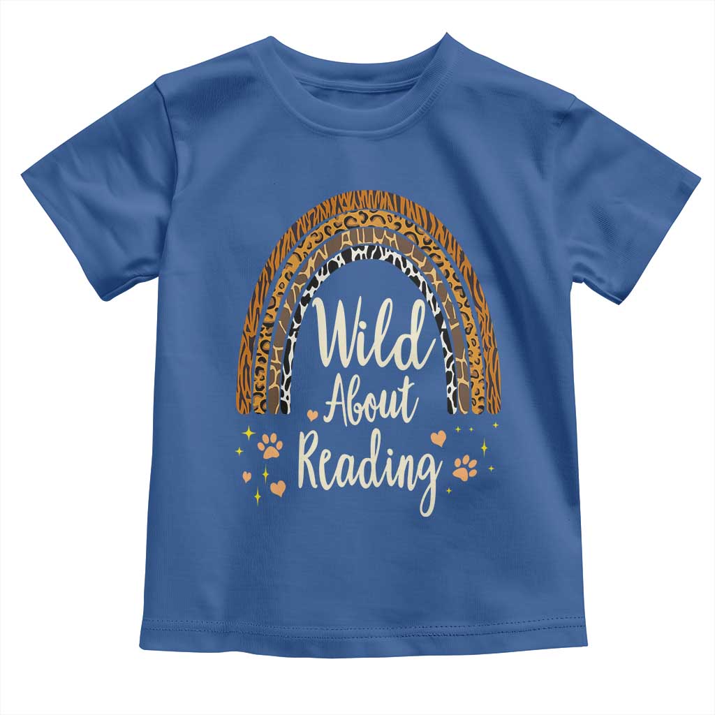 Wild About Reading Toddler T Shirt Teacher Student Back to School Retro Rainbow TS02 Royal Blue Print Your Wear