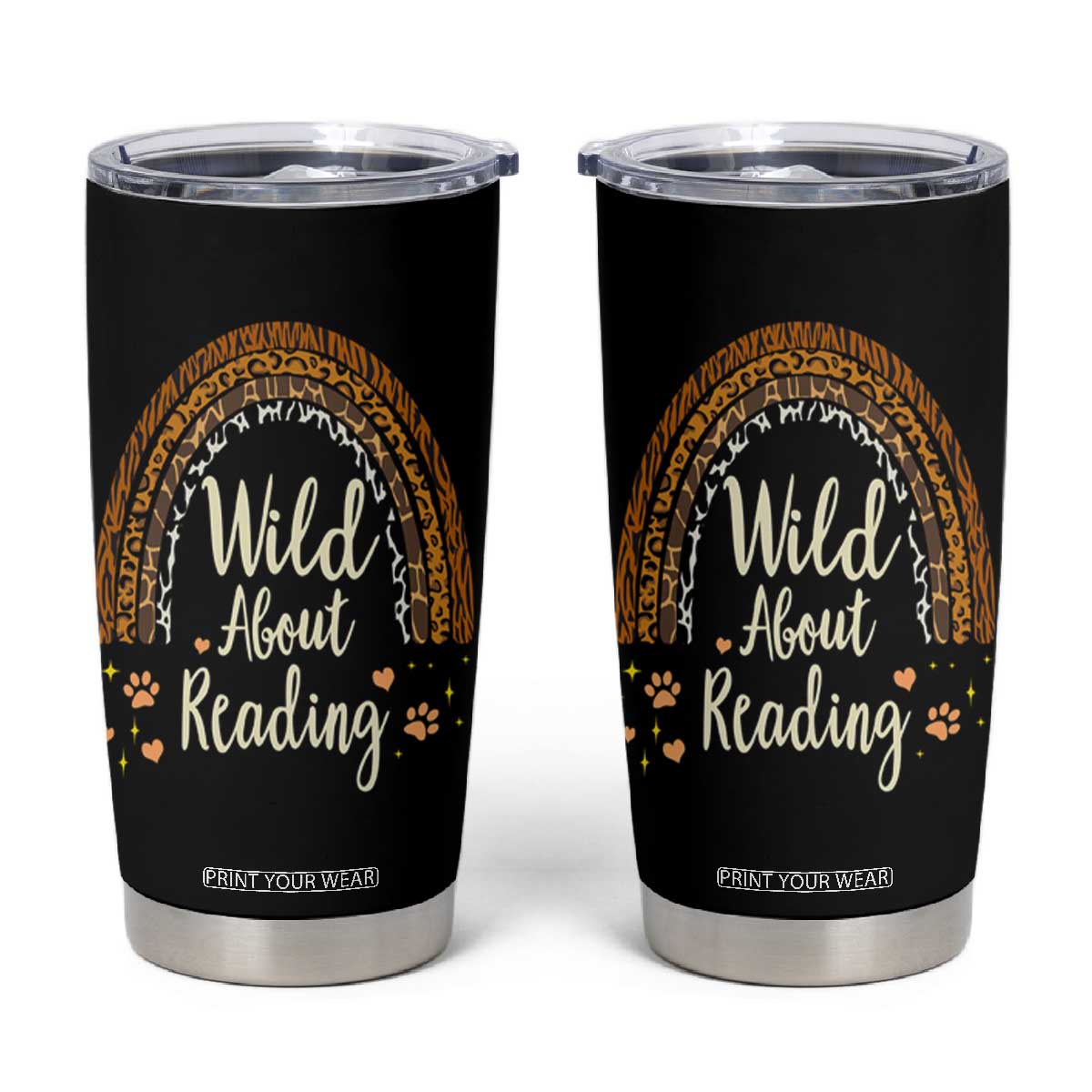 Wild About Reading Tumbler Cup Teacher Student Back to School Retro Rainbow TS02 Black Print Your Wear