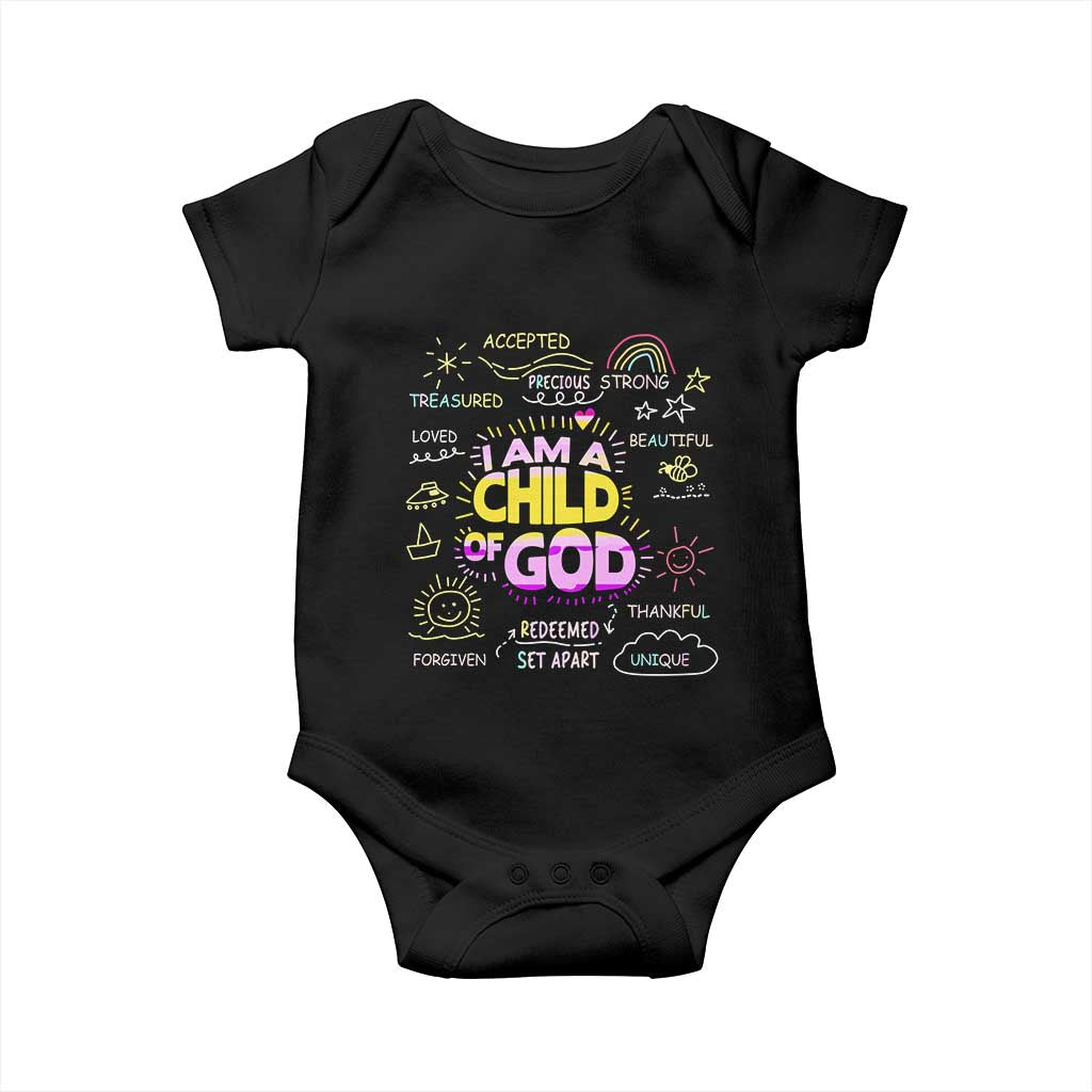 I Am A Child Of God Baby Onesie Retro Christian Jesus Faith TS02 Black Print Your Wear