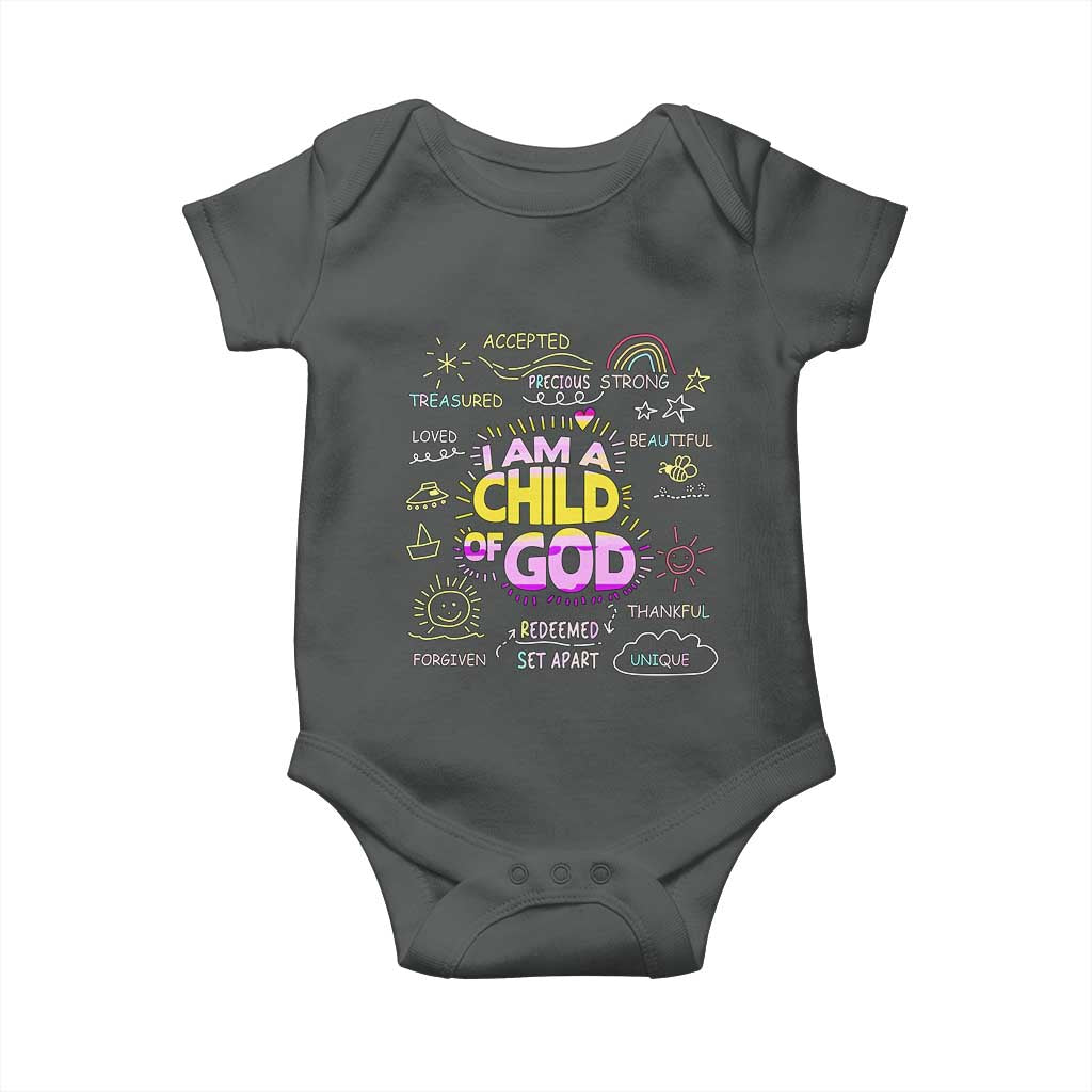 I Am A Child Of God Baby Onesie Retro Christian Jesus Faith TS02 Dark Heather Print Your Wear