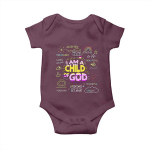 I Am A Child Of God Baby Onesie Retro Christian Jesus Faith TS02 Maroon Print Your Wear