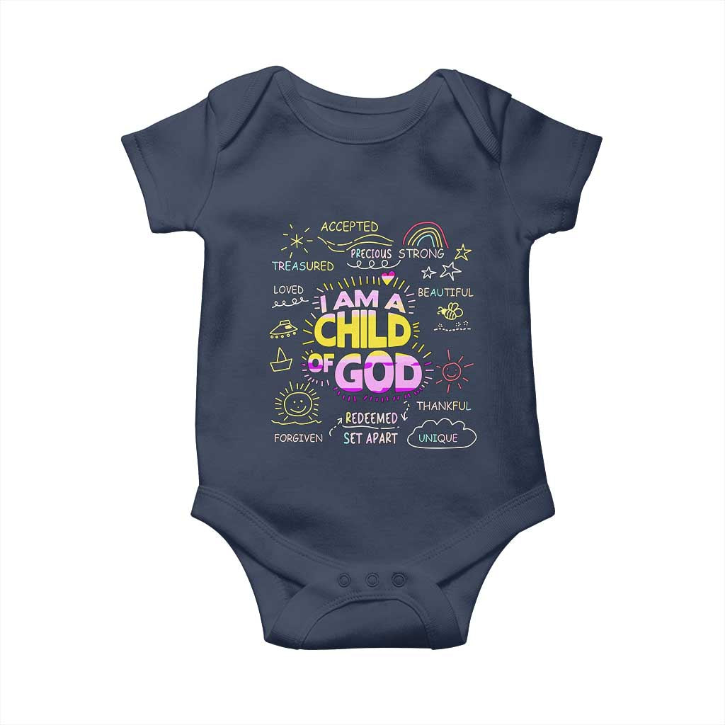 I Am A Child Of God Baby Onesie Retro Christian Jesus Faith TS02 Navy Print Your Wear