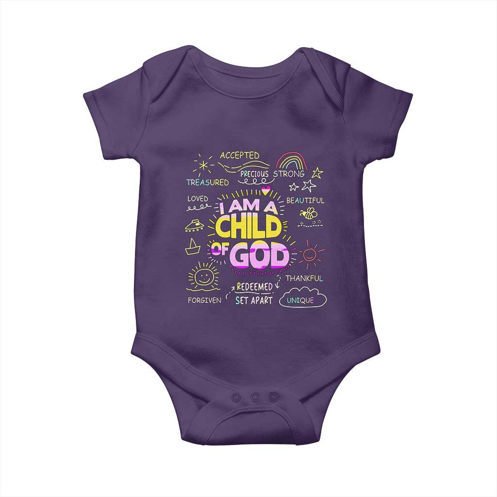 I Am A Child Of God Baby Onesie Retro Christian Jesus Faith TS02 Purple Print Your Wear
