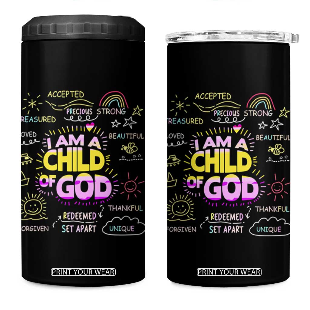 I Am A Child Of God 4 in 1 Can Cooler Tumbler Retro Christian Jesus Faith TS02 One Size: 16 oz Black Print Your Wear