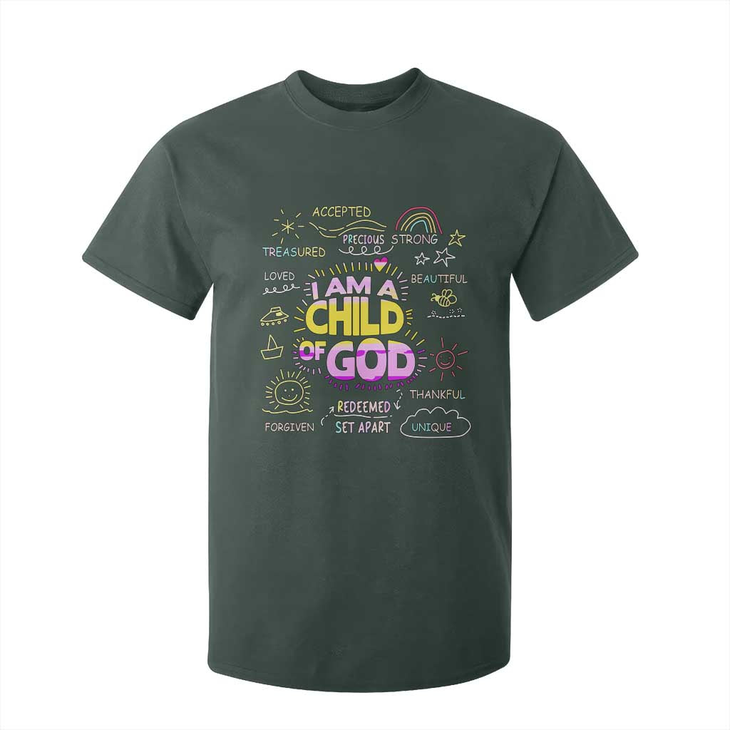I Am A Child Of God T Shirt For Kid Retro Christian Jesus Faith TS02 Dark Forest Green Print Your Wear