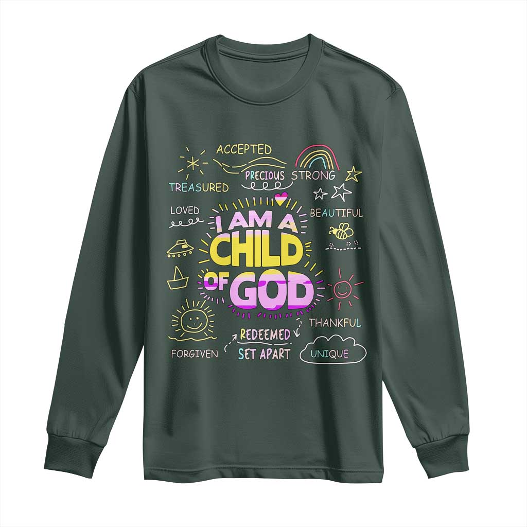 I Am A Child Of God Long Sleeve Shirt Retro Christian Jesus Faith TS02 Dark Forest Green Print Your Wear